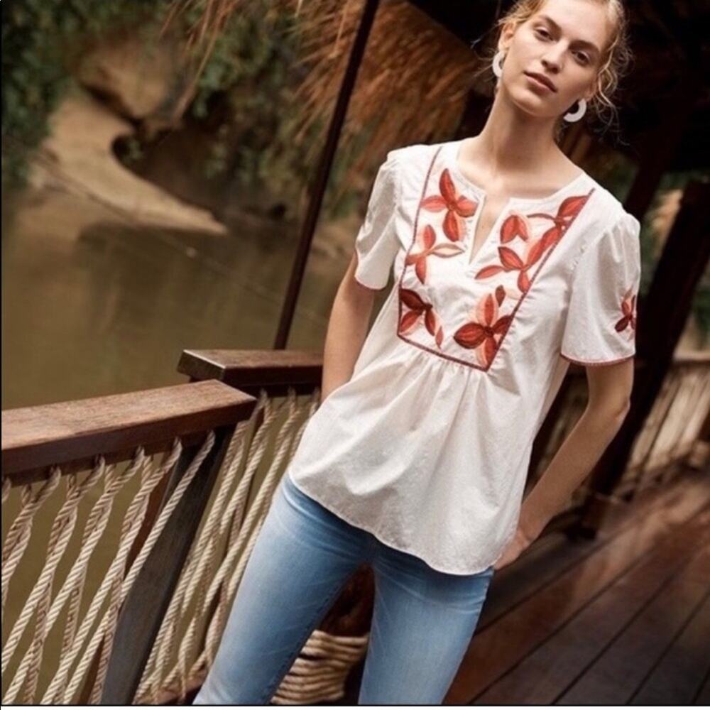 Madewell Embroidered Fable Top In White Floral